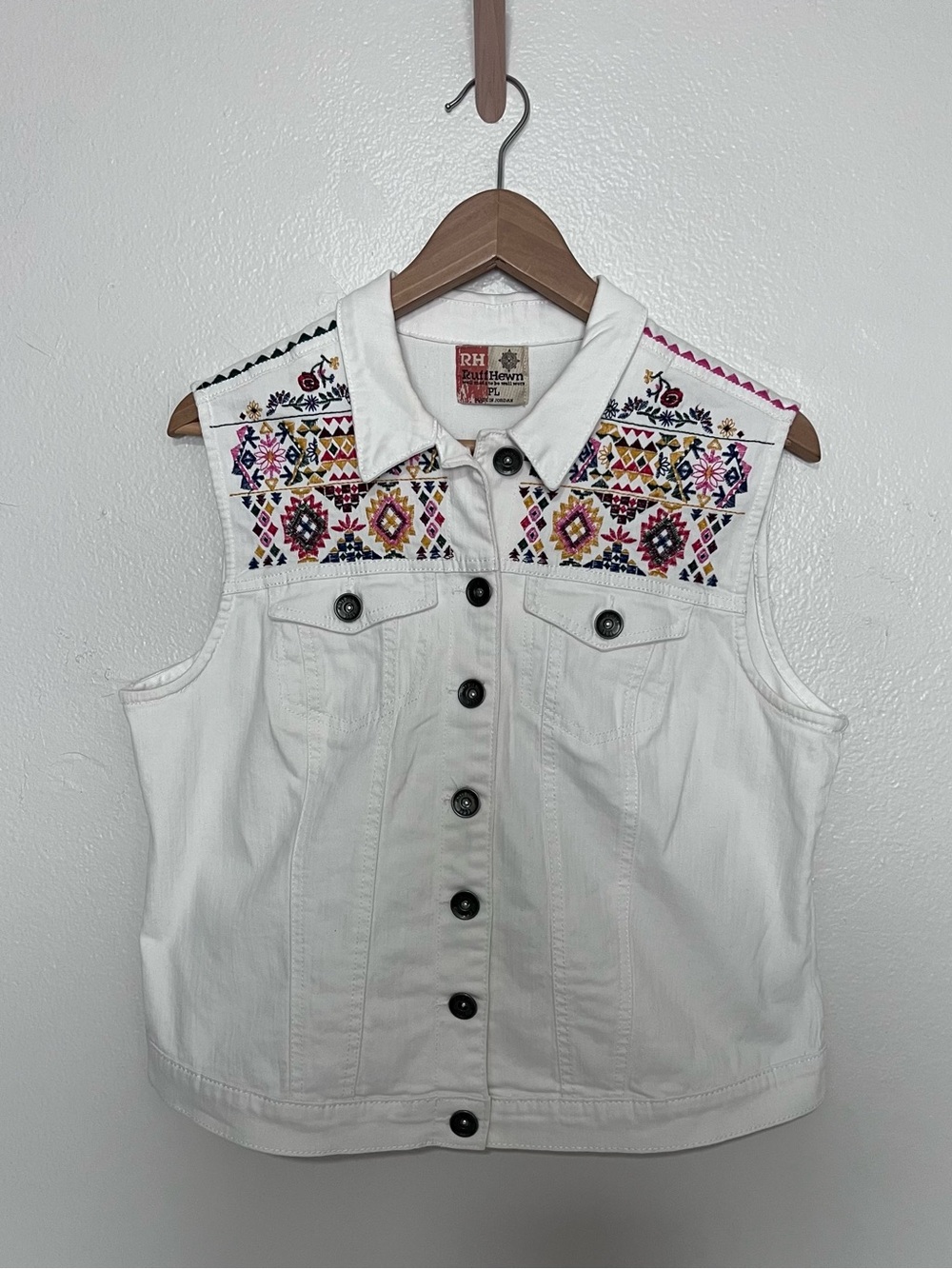 RH Ruff Hewn Vest White Petite L Tribal Embroidered Vest RH7TC803P